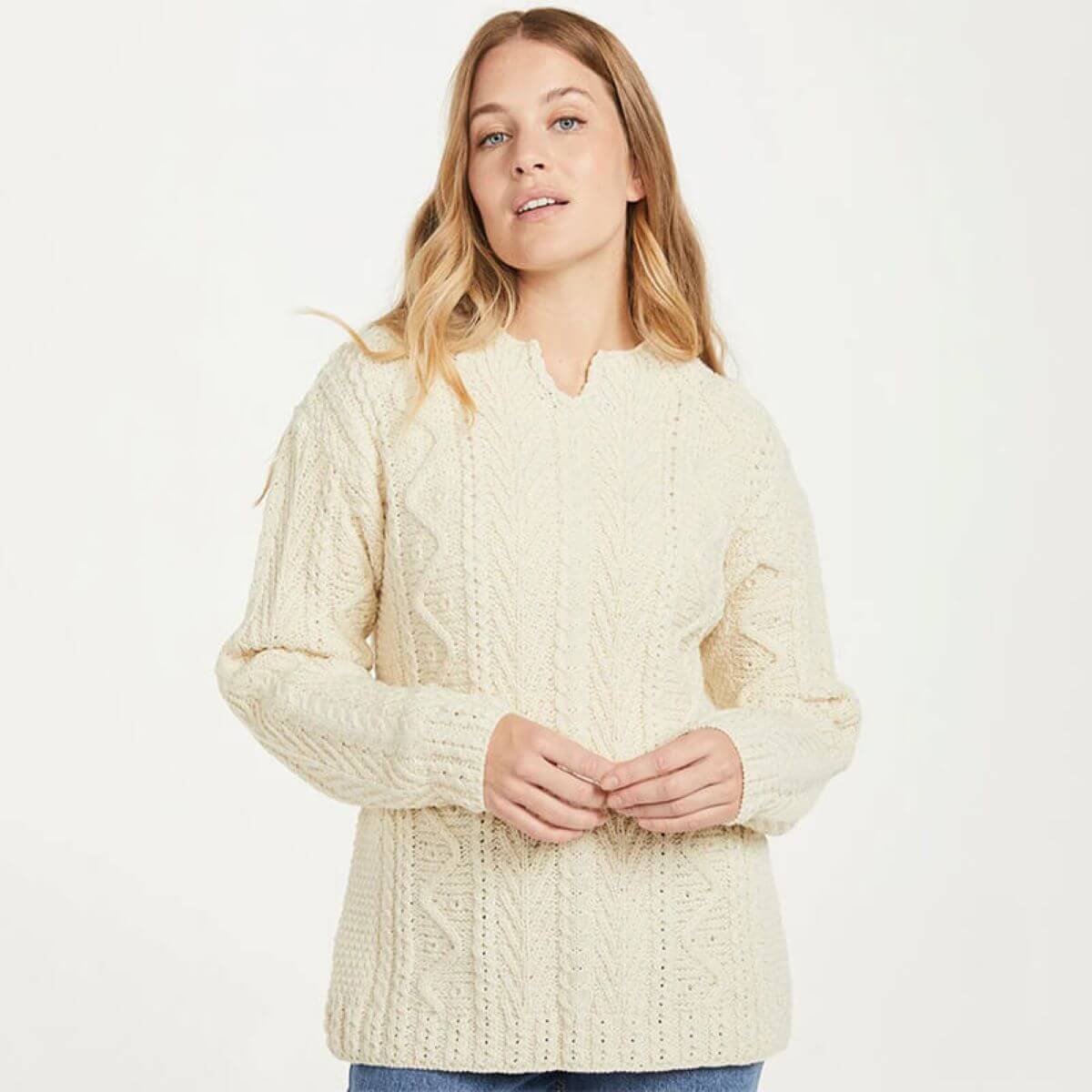 Womens Aran Sweater V-Neck