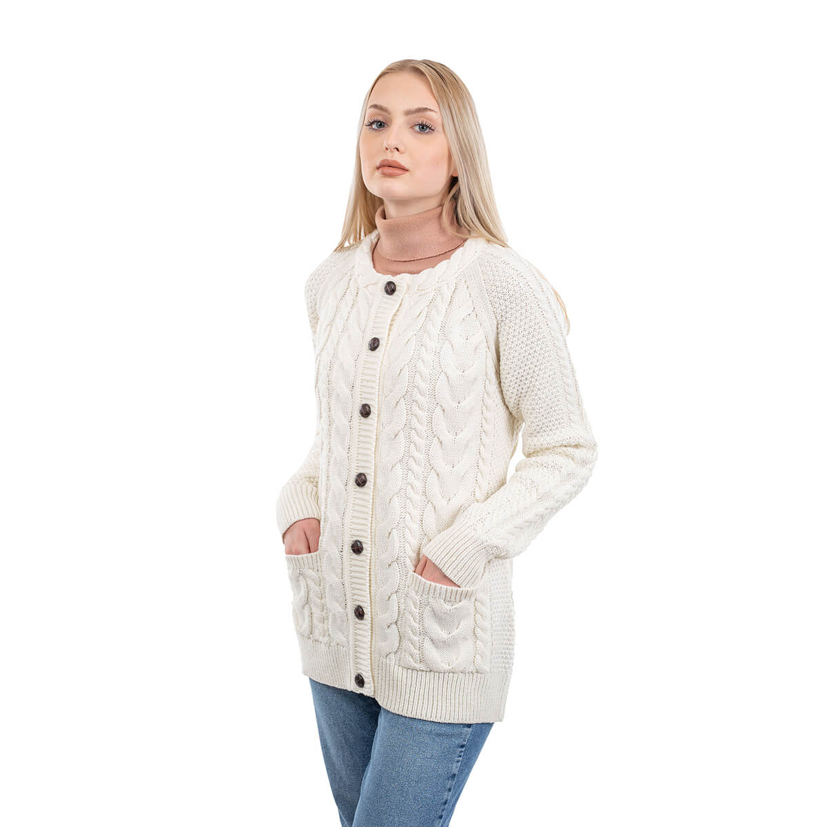women's cable knit aran jacket by shop aran